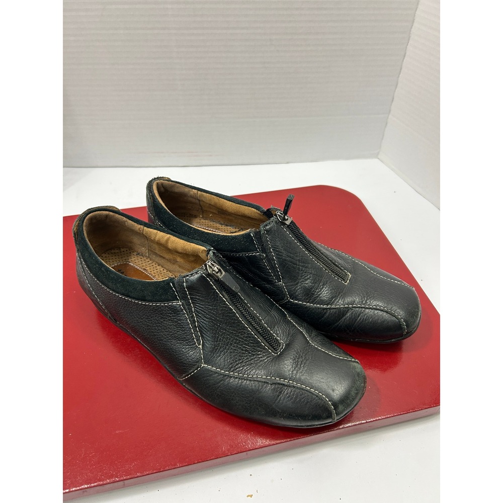 Naturalizer Fever Loafers 8.5M Black Leather Front Zip Square Toe Comfort